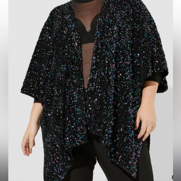 Torrid Sequin Ruana Jacket Shawl Wrap
Kimono Black One Size Fits All - Picture 2 of 4
